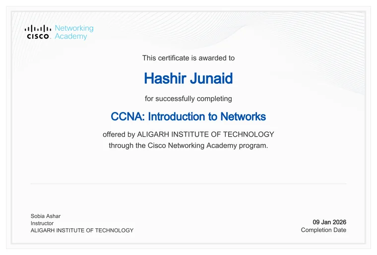 CCNA: Introduction to Networks certificate — Cisco