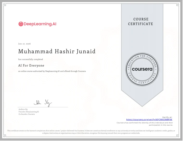 AI For Everyone certificate — DeepLearning.AI · Coursera