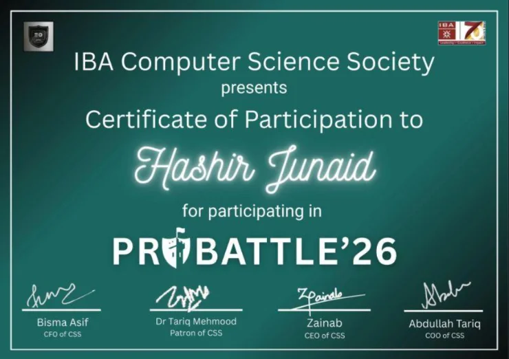 Certificate of Participation — PROBATTLE'26 certificate