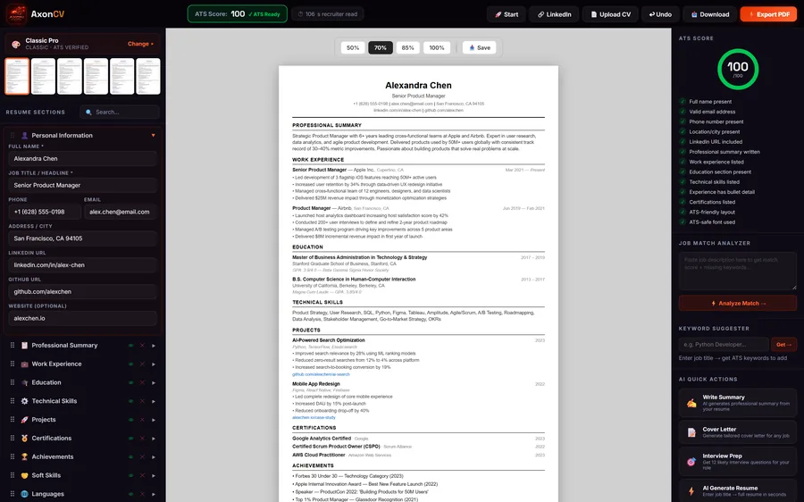 AxonCV — product screenshot